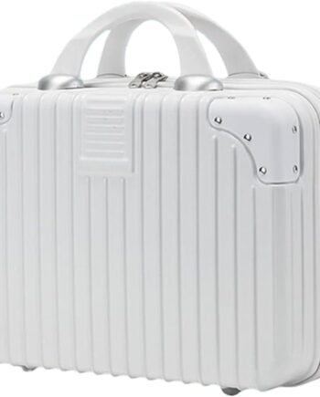 Makeup Travel Case Hard Shell Cosmetic Bag Small Portable Makeup Bag Hand Luggage with Elastic Band Mini  Carrying Suitcase for Women Girls, White, White, Modern