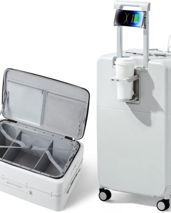 Luggage 28 Inch Large Suitcases with Wheels,Top Opening Checked Luggage Hard Case Travel Luggage with  and Cup Holder,Smoke White