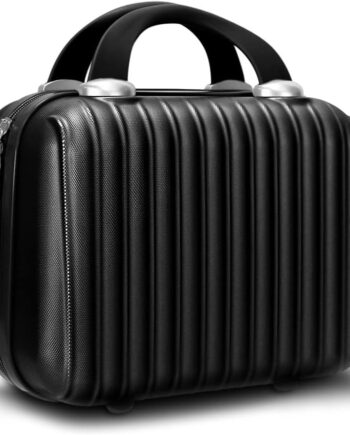 Makeup Travel Case 11 inch Hard Shell Cosmetic Organizer Bag Small Portable Make up Train Hand Luggage with Elastic Strap  Mini Suitcase for Women Girls, Black-1, one size, Style-1