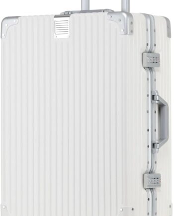 24 Inch Checked in Luggage with Aluminum Frame,PC Hard Shell Suitcase with Spinner Wheels and , Large Suitcase for Travel, White