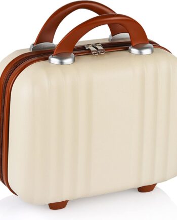 Small Hard Shell Cosmetic Case Travel Hand Luggage Portable Carrying Makeup Case Suitcase, Creamy-White-1, 1 Count (Pack of 1)