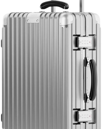 24 Inch Check In Luggage - Polycarbonate Hard Shell Suitcase with Aluminum Corners, Smooth-Rolling Wheels, Leather Handle, Aluminum Frame Luggage, Zipperless  (Silver, 24 Inch Check-In)