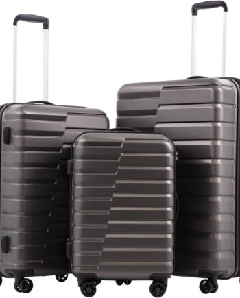 Expandable Suitcase PC ABS  Luggage 3 Piece Set Lock Spinner Carry on (gray)