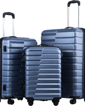 Expandable Suitcase Luggage set PC ABS  Lock Spinner Carry on 3 Piece Sets (blue)