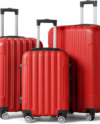 Luggage Set of 3 Hardside Carry on Suitcase Sets with Spinner Wheels &  lock, Portable Lightweight ABS Luggages for Travel, BusinessRed (20/24/28)