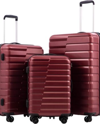 Expandable Suitcase PC ABS  Luggage Lock Spinner Carry on (wine red, 3 piece set)