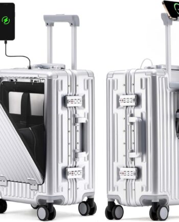 24 Inch Checked In Luggage with Cup Phone Holder and Laptop Compartment, PC Hard Shell Suitcase with Spinner Wheels and USB Port, Large Luggage for Business Travel