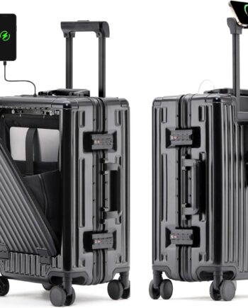 24 Inch Checked In Luggage with Cup Phone Holder and Laptop Compartment, PC Hard Shell Suitcase with Spinner Wheels and USB Port, Large Luggage for Business Travel