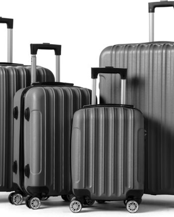 4 Piece Luggage Sets, Travel Suitcase, Large Capacity Lightweight Luggage Sets with  Lock & Spinner Wheels, for Business, Travel, School Starts (16"/20"/24"/28"), Dark Gray