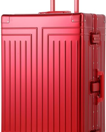 All Aluminum Carry On Luggage，Cut from Whole Aluminum Sheet，22x14x9 Airline Approved ，（3rd Generation，Premium Metal zipperless suitcase ） (red, 28inch)