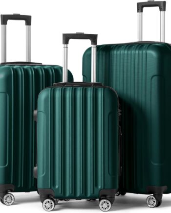 Luggage Set of 3 Hardside Carry on Suitcase Sets with Spinner Wheels &  lock, Portable Lightweight ABS Luggages for Travel, BusinessDark Green (20/24/28)