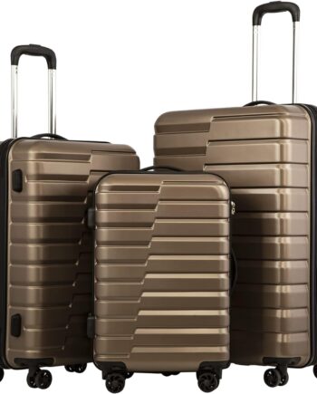 Luggage Expandable Suitcase set PC ABS  Lock Spinner Carry on 3 Piece Sets (brown)