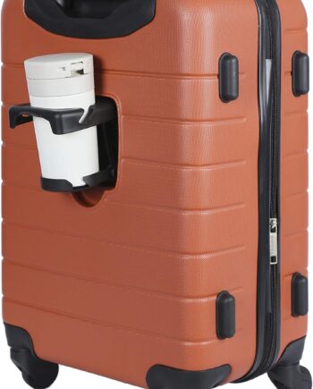 Smart Luggage Set with Cup Holder and USB Port, Burnt Orange, 20-Inch Carry-On