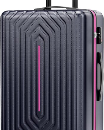28 inch Luggage Hardside and Lightweight Suitcase with Spinner Wheels  for Travel Business,Rose Red With Dark Blue