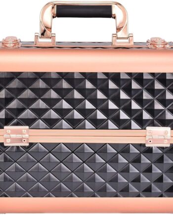 fessional Makeup Box Cosmetics Case Jewelry Organiser Vanity Make Up Storage Box Beauty Train Case Lockable with Keys (41-10), Black & Gold, Cosmetic Bag