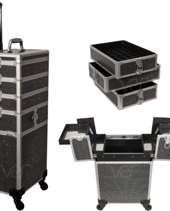 5 in 1 Professional Interchangeable 4 Swivel Rolling Makeup Nail Tech Hairstylist Train Case Trolley, Black , 40x18x13 Inch (Pack of 1)