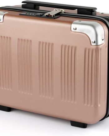 Small Hard Shell Cosmetic Case Travel Hand Luggage Portable Carrying Makeup Case Suitcase, Rose gold
