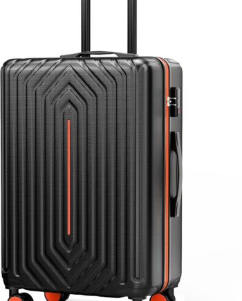 28 inch Luggage Hardside and Lightweight Suitcase with Spinner Wheels  for Travel Business,Orange With Black